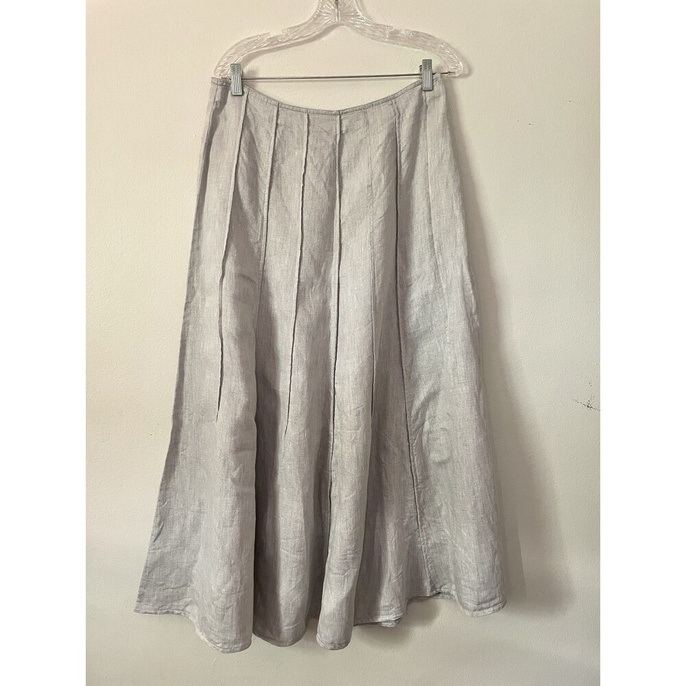 J JILL Elegant Linen Blend Gray Metallic Pleated Ankle Skirt 8 Holiday Modest